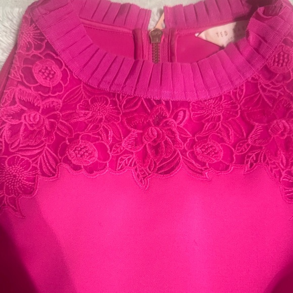 Ted Baker Hot Pink Fit & Flare Lace Dress | Cocktail | Party | Size 3 (US 8) - Picture 8 of 11
